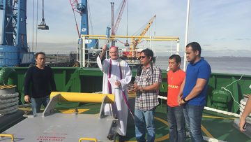 Bishop of Nottingham celebrates Mass with seafarers on board ship