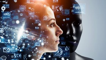 AI (Artificial Intelligence) concept. Deep learning. Machine learning. Singularity.